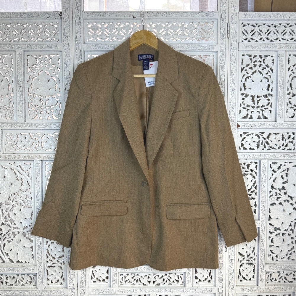 NWT Lands End Wool Tan Blazer Preppy‎ Workwear Academia Career Womens 10 Petite